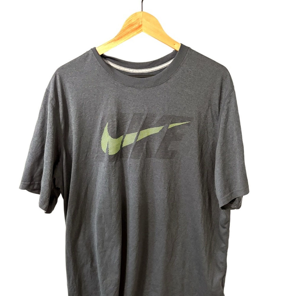 Nike Men's Dark Gray Tee with Green Logo
